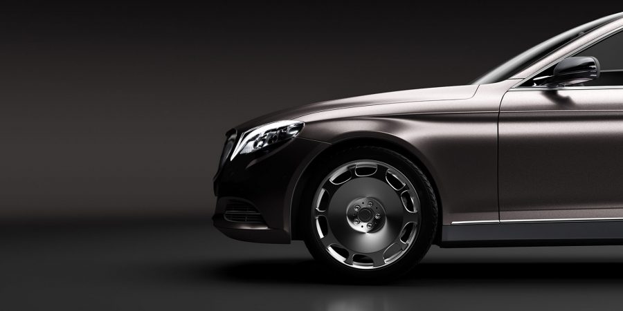 Limo car, a premium luxury vehicle on black. Vip transport, rent a limousine concept. 3D illustration